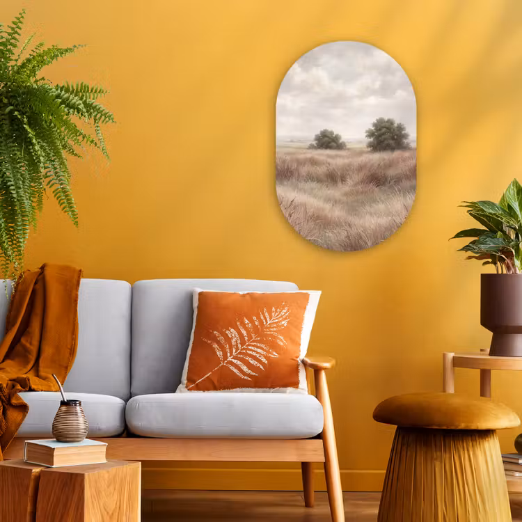 Landschap - Minimalistisch - Beige Wandcirkel Ovaal Forex klein -sfeer4