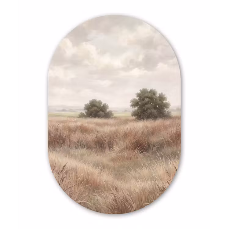 Landschap - Minimalistisch - Beige Wandcirkel Ovaal Forex klein -3d