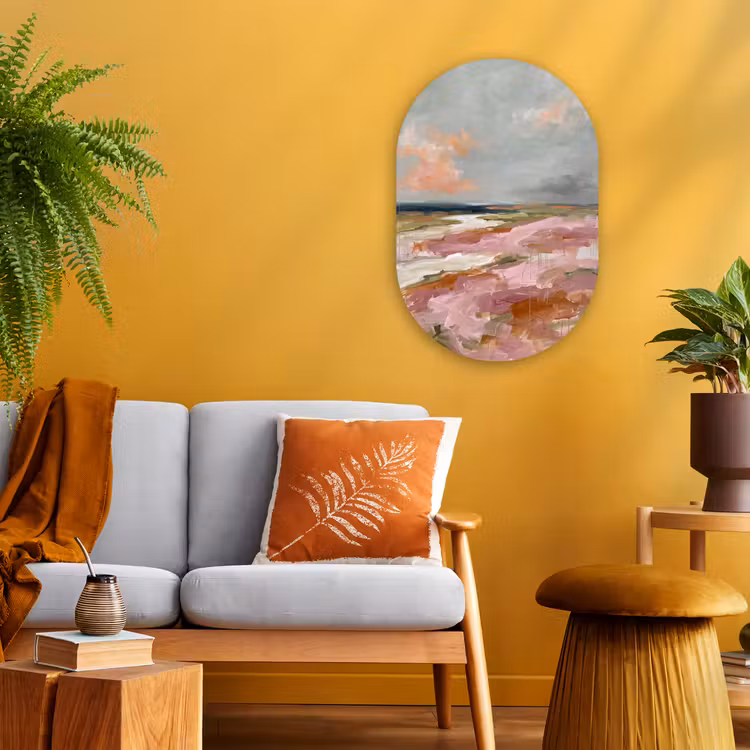 Landschap - Rivier - Abstract - Roze - Groen Wandcirkel Ovaal Forex klein -sfeer4