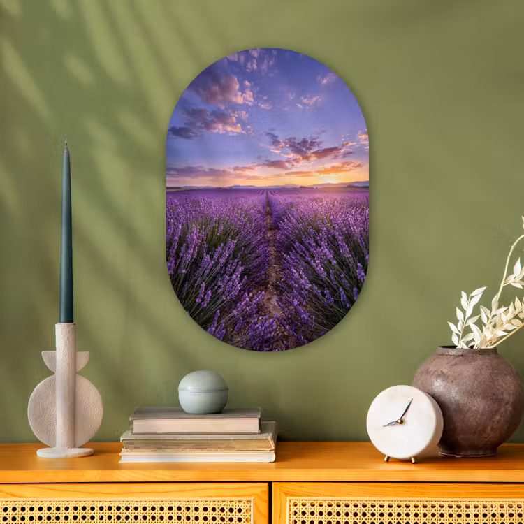 Lavendel - Veld - Natuur - Paars Wandcirkel Ovaal Forex klein -sfeer2