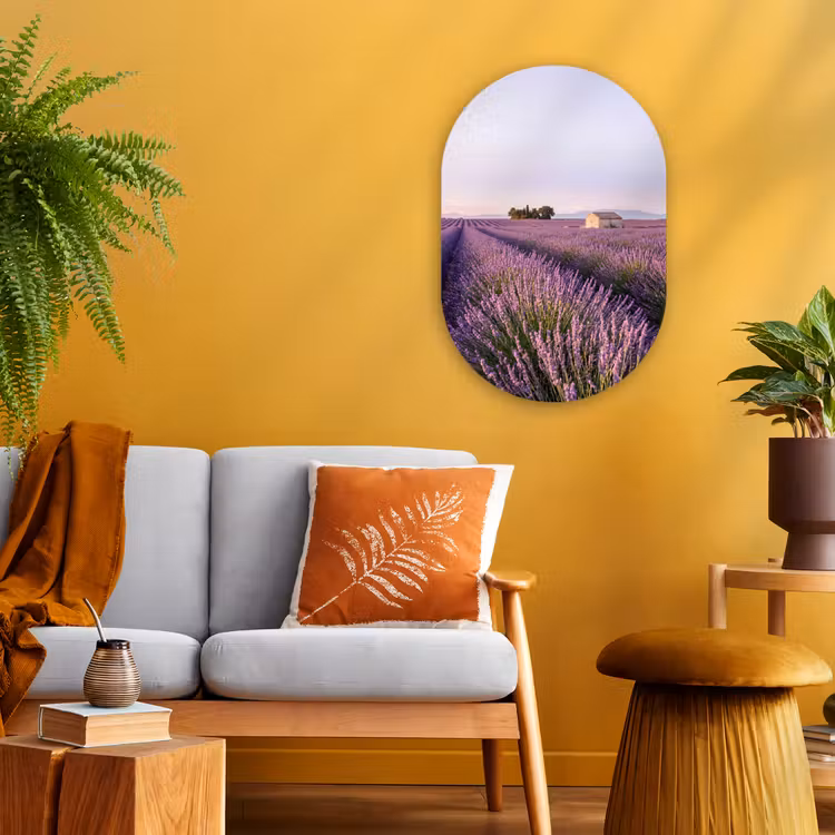 Lavendel - Landschap - Sereen - Paars Wandcirkel Ovaal Forex klein -sfeer4