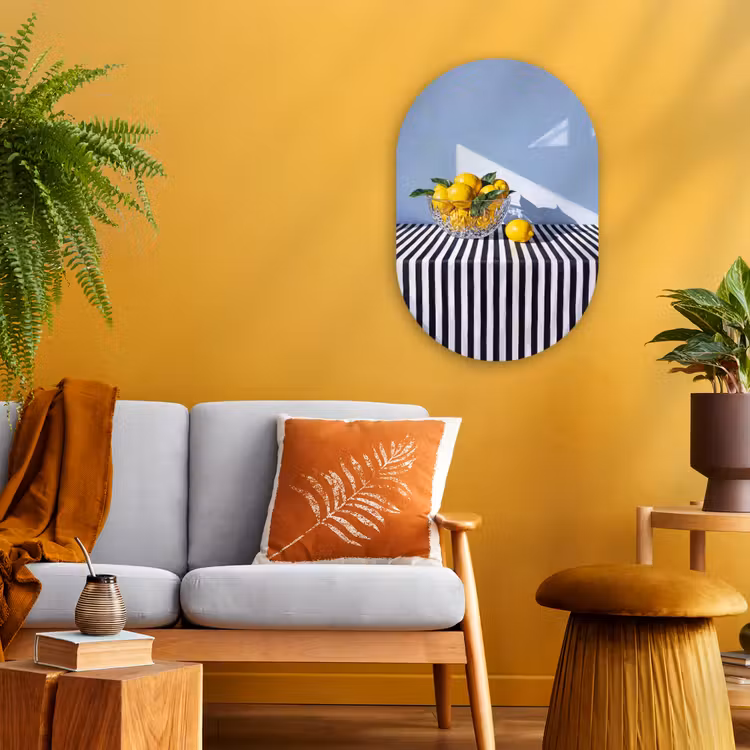Oval - Plastic - Lemons - Fruit - Yellow - Citroenen - Fruit - Geel Wandcirkel Ovaal Forex klein