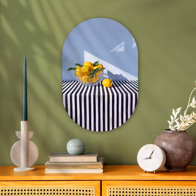 Oval - Plastic - Lemons - Fruit - Yellow - Citroenen - Fruit - Geel Wandcirkel Ovaal Forex klein