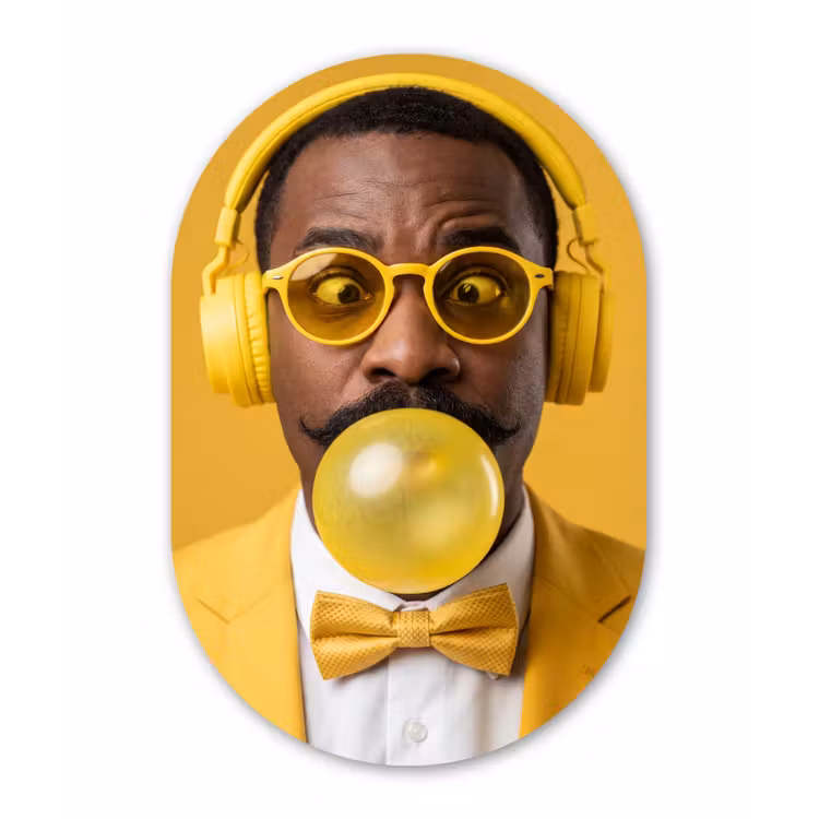 Man - Bubblegum - Portret - Geel - Modern Wandcirkel Ovaal Forex klein -3d