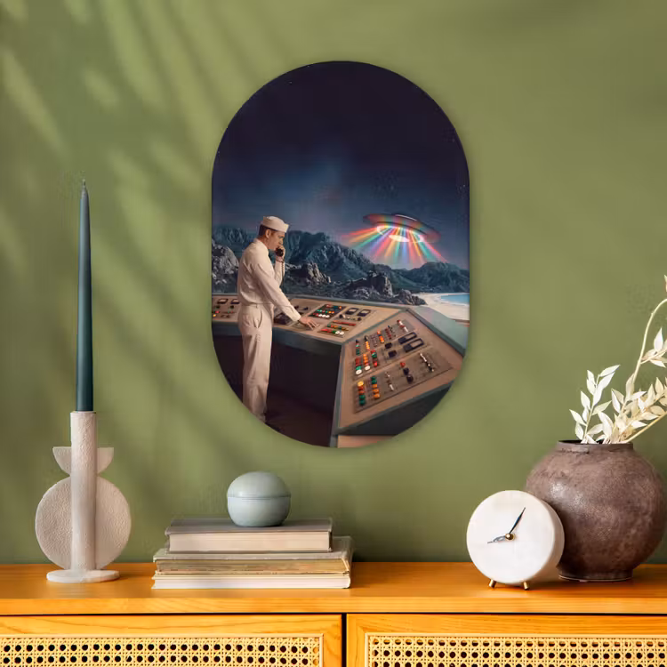 Oval - Plastic - Man - Control Room - Beach - Man - Controlekamer - Strand Wandcirkel Ovaal Forex klein