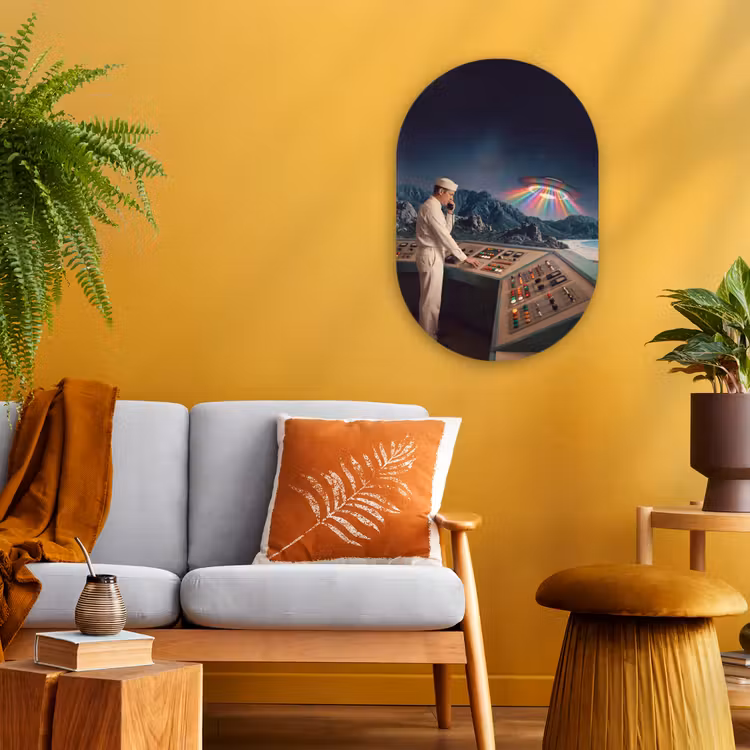 Oval - Plastic - Man - Control Room - Beach - Man - Controlekamer - Strand Wandcirkel Ovaal Forex klein
