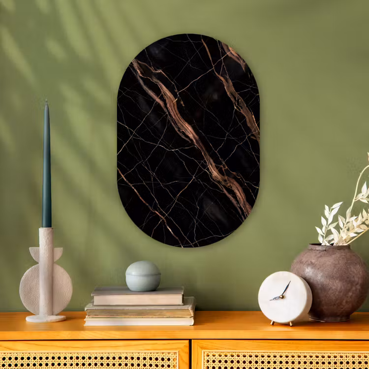 Marmer - Goud - Patroon - Luxe - Zwart Wandcirkel Ovaal Forex klein -sfeer2