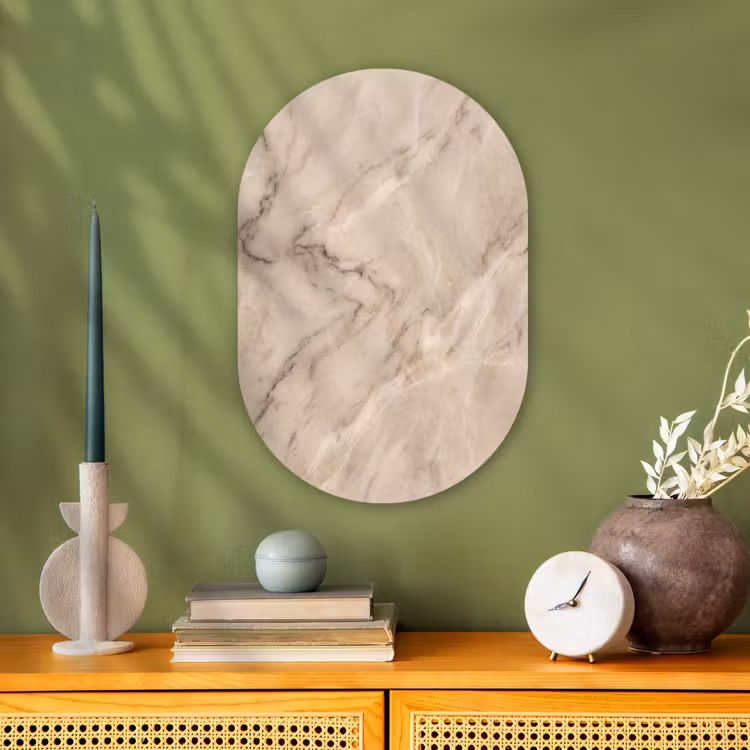 Marmer - Patroon - Abstract - Modern - Beige Wandcirkel Ovaal Forex klein -sfeer2