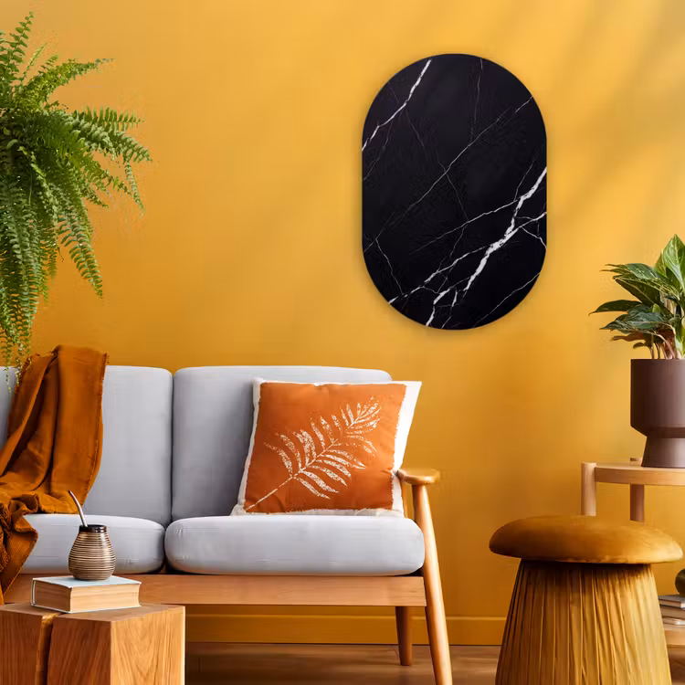 Marmer - Patroon - Abstract - Modern - Zwart Wandcirkel Ovaal Forex klein -sfeer4