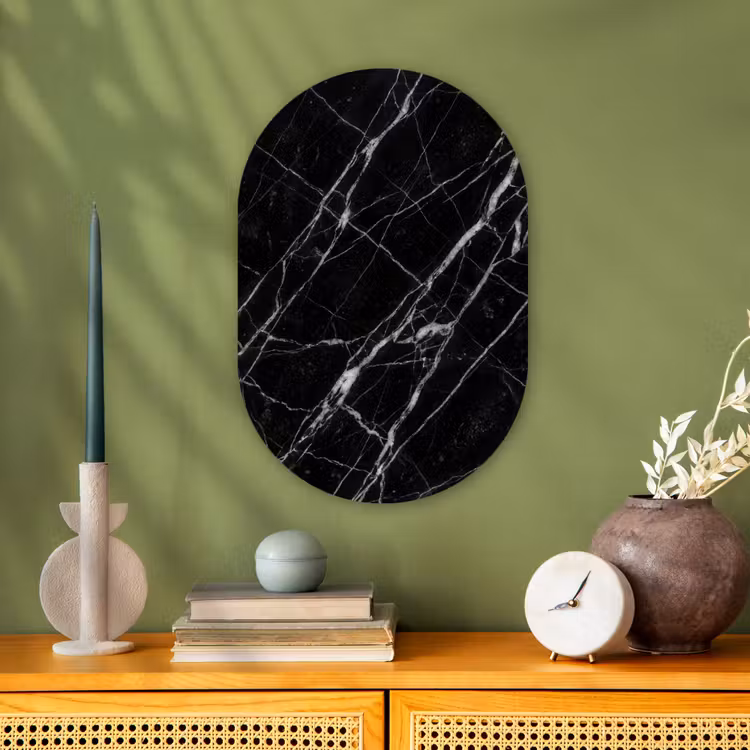 Marmer - Aders - Abstract - Zwart Wandcirkel Ovaal Forex klein -sfeer2