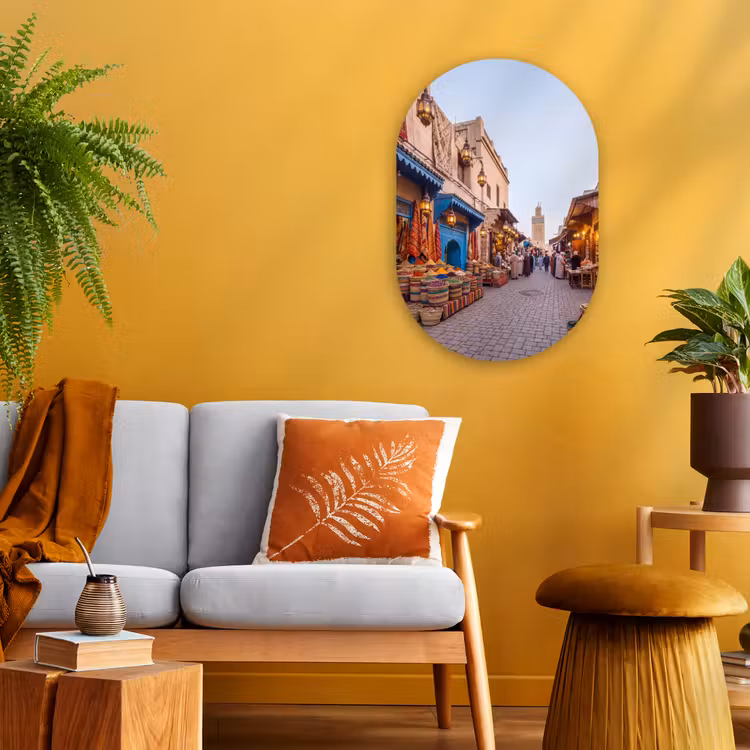 Oval - Plastic - Market - Oriental - Colorful - Markt - Oosters - Kleurrijk Wandcirkel Ovaal Forex klein