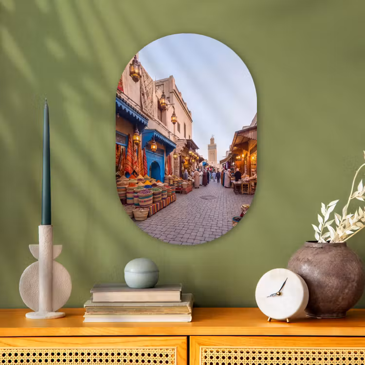 Oval - Plastic - Market - Oriental - Colorful - Markt - Oosters - Kleurrijk Wandcirkel Ovaal Forex klein