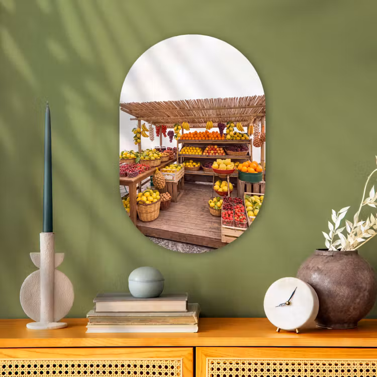 Oval - Plastic - Market Stall - Fruit - Fresh - Marktkraam - Fruit - Vers Wandcirkel Ovaal Forex klein