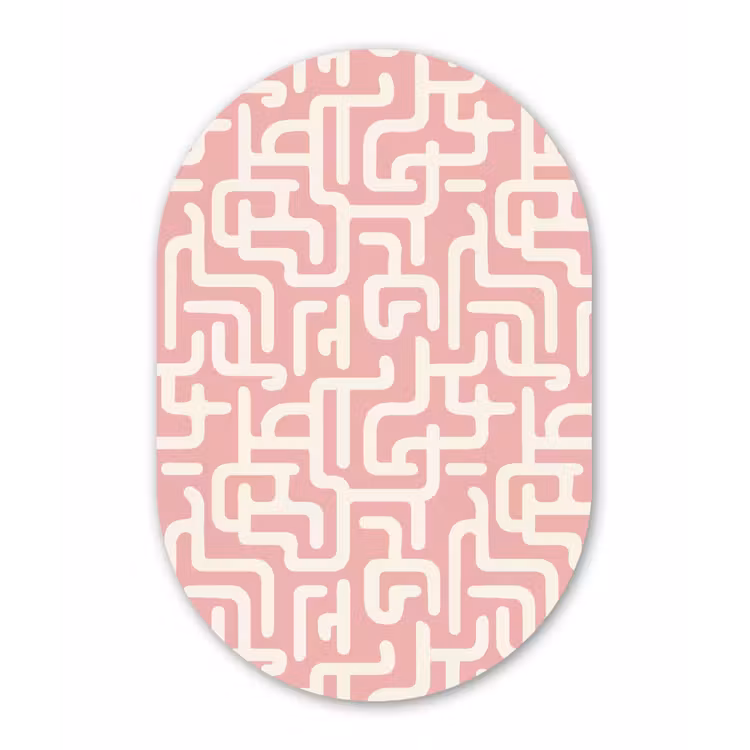 Doolhofpatroon - Roze - Wit - Abstract Wandcirkel Ovaal Forex klein 630 -3d