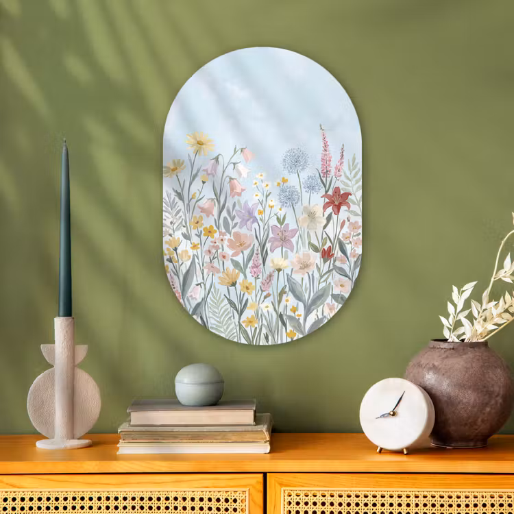 Weidebloemen - Illustratie - Kleurrijk Wandcirkel Ovaal Forex klein -sfeer2