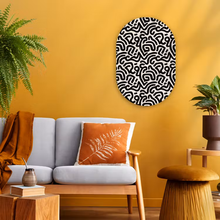 Modern - Abstract - Zwart Wandcirkel Ovaal Forex klein 630 -sfeer4