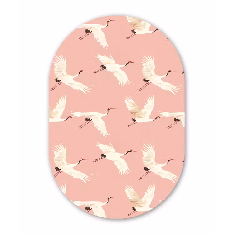 Modern - Kraanvogels - Roze Wandcirkel Ovaal Forex klein 630 -3d