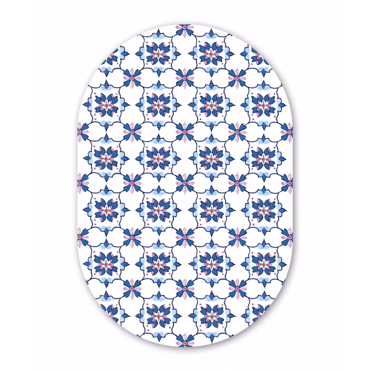 Modern - Patroon - Blauw - Roze Wandcirkel Ovaal Forex klein 630 -3d