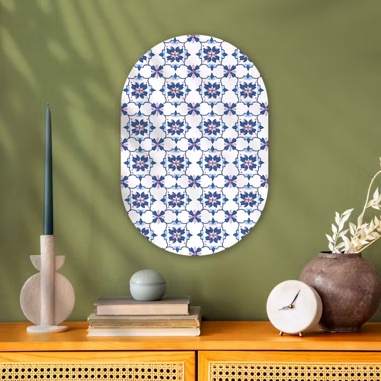 Modern - Patroon - Blauw - Roze Wandcirkel Ovaal Forex klein 630 -sfeer2