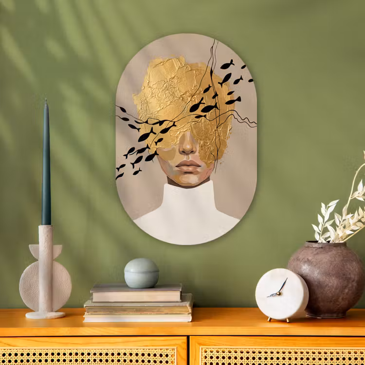 Modern - Vrouw - Goud Wandcirkel Ovaal Forex klein -sfeer2