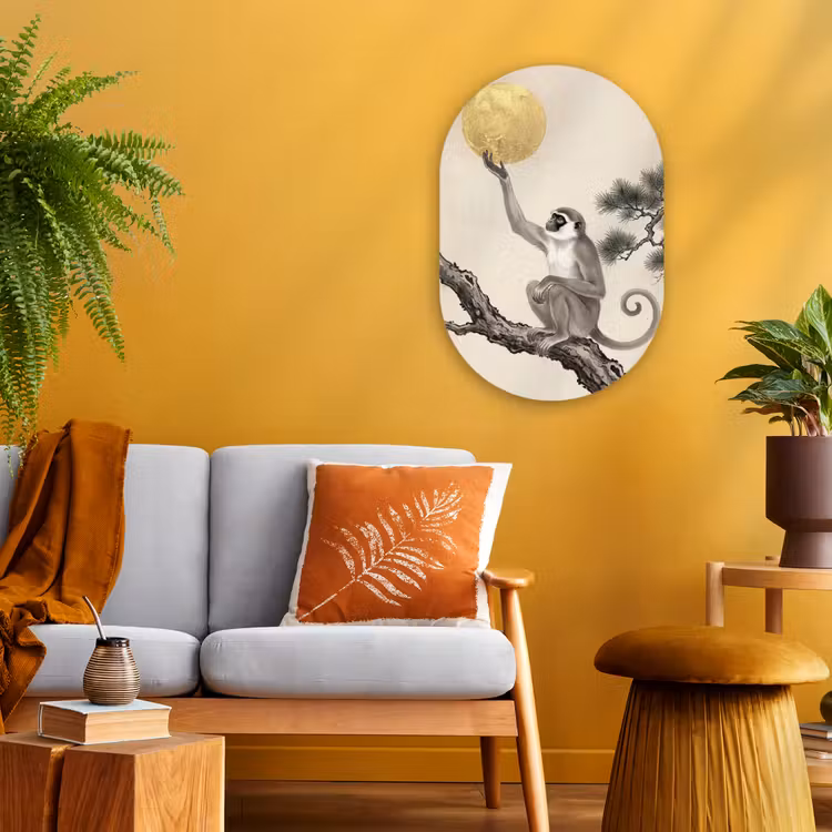 Aap - Maan - Goud Wandcirkel Ovaal Forex klein -sfeer4