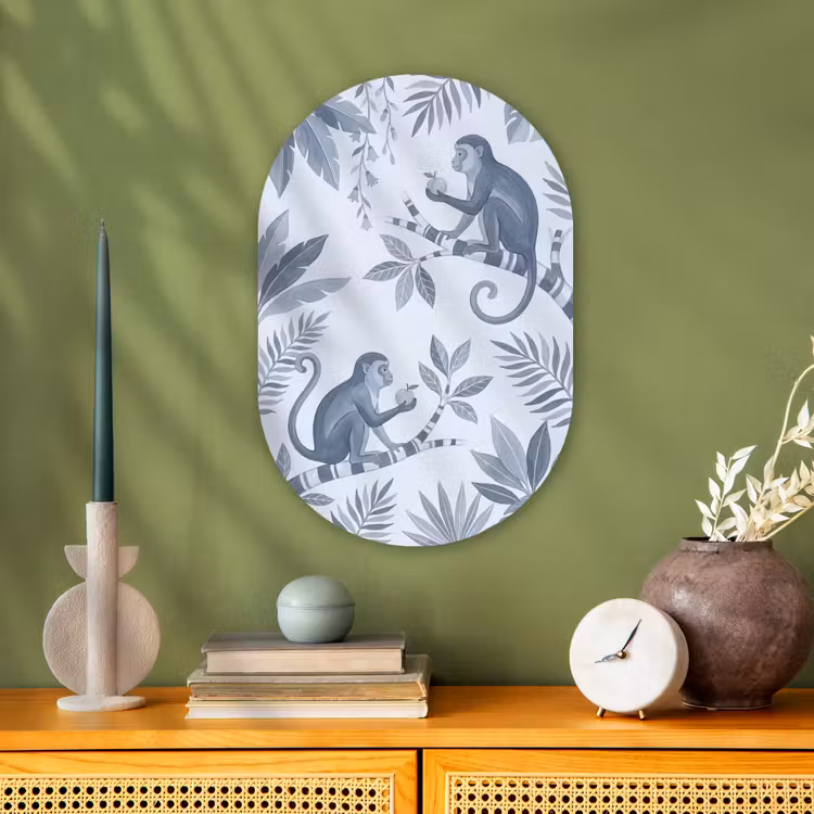 Aap - Boom - Bladeren - Jungle - Illustratie Wandcirkel Ovaal Forex klein -sfeer2