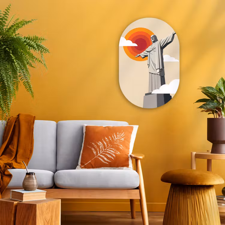 Monument - Stad - Zonsondergang - Minimalistisch - Oranje Wandcirkel Ovaal Forex klein -sfeer4