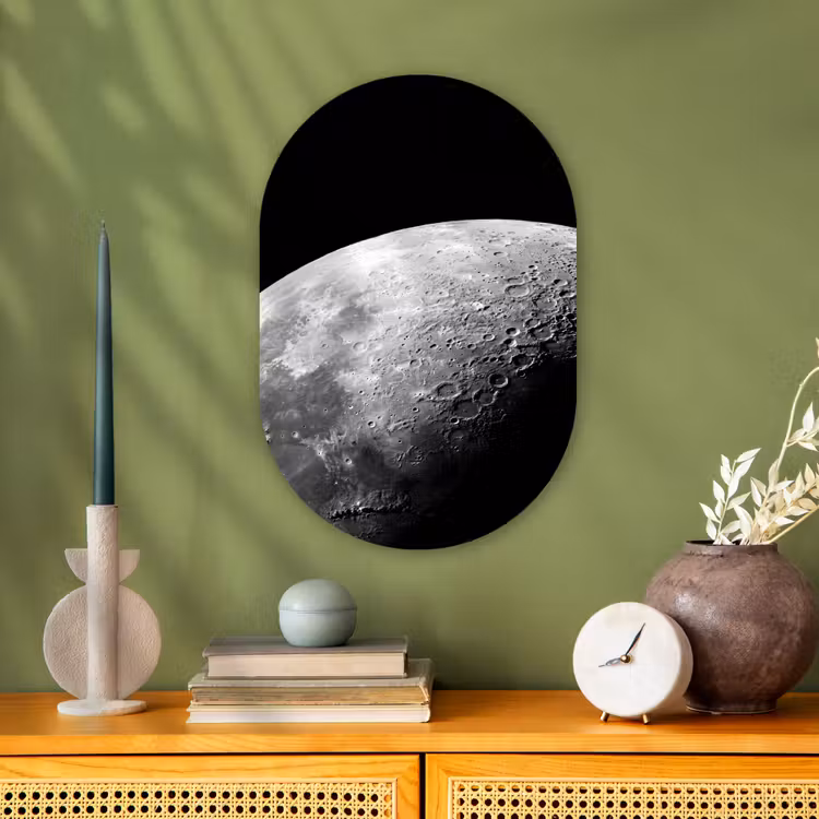 Oval - Plastic - Moon - Craters - Space - Maan - Kraters - Ruimte Wandcirkel Ovaal Forex klein