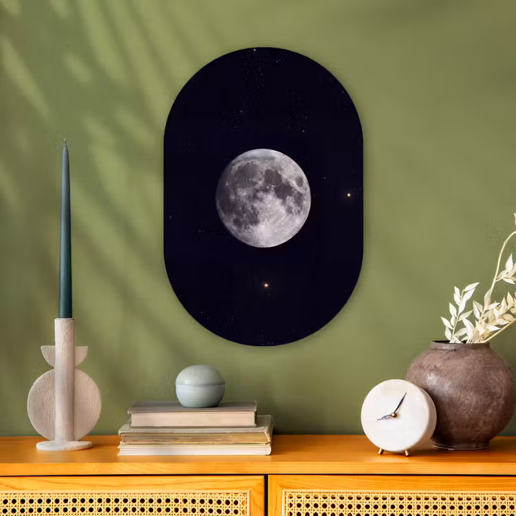 Oval - Plastic - Moon - Stars - Space - Maan - Sterren - Ruimte Wandcirkel Ovaal Forex klein