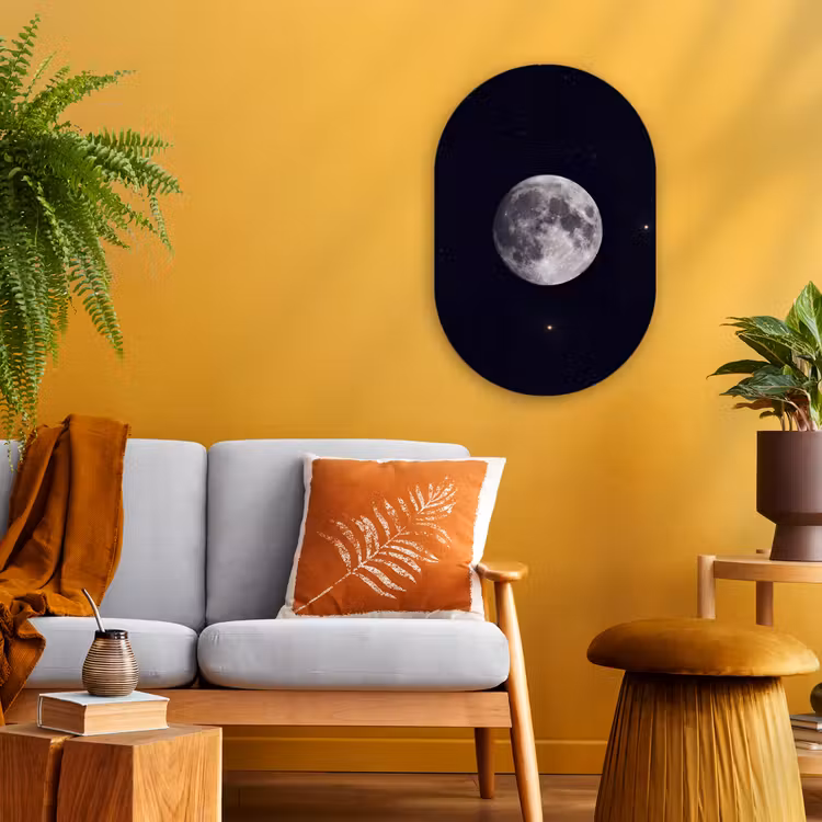 Oval - Plastic - Moon - Stars - Space - Maan - Sterren - Ruimte Wandcirkel Ovaal Forex klein