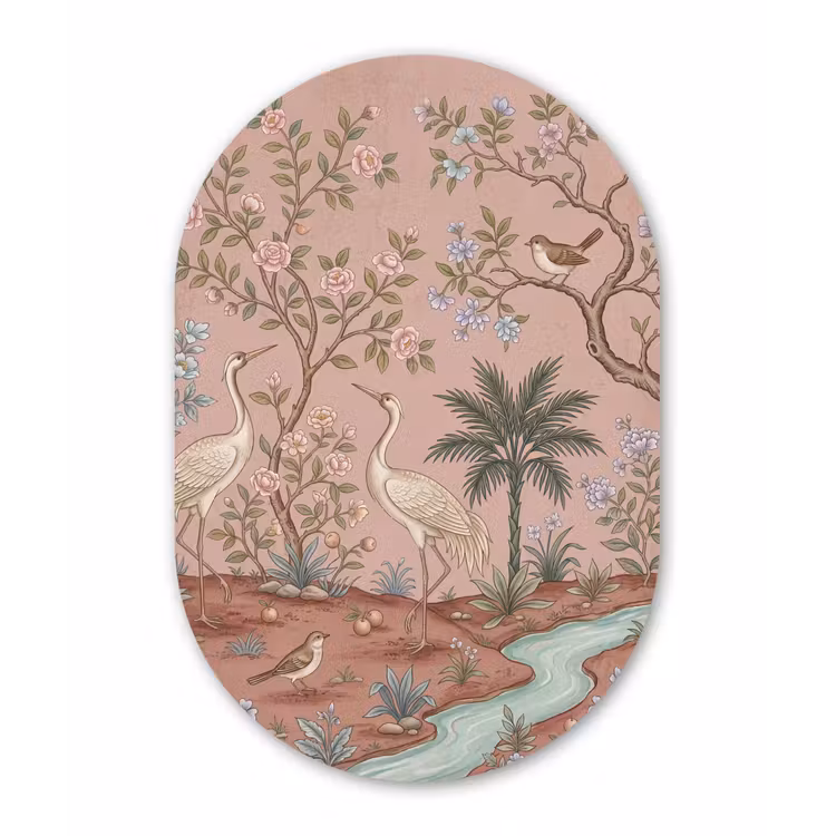 Nostalgisch - Reigers - Roze Wandcirkel Ovaal Forex klein -3d