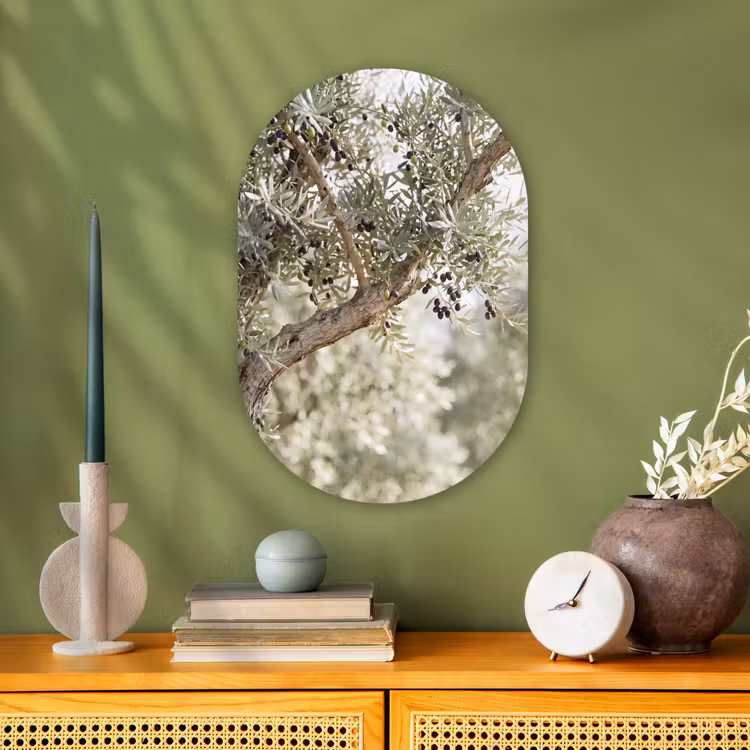 Oval - Plastic - Olive tree - branch - green - Olijfboom - tak - groen Wandcirkel Ovaal Forex klein