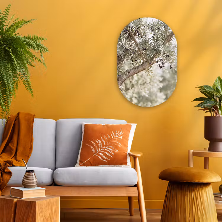 Oval - Plastic - Olive tree - branch - green - Olijfboom - tak - groen Wandcirkel Ovaal Forex klein
