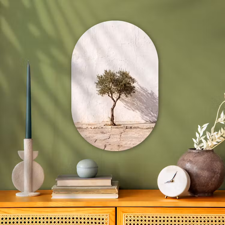 Oval - Plastic - Olive Tree - Wall - White - Olijfboom - muur - wit Wandcirkel Ovaal Forex klein
