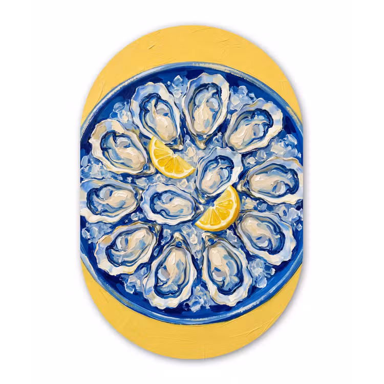 Oesters - Citroen - IJs - Modern - Geel Wandcirkel Ovaal Forex klein -3d