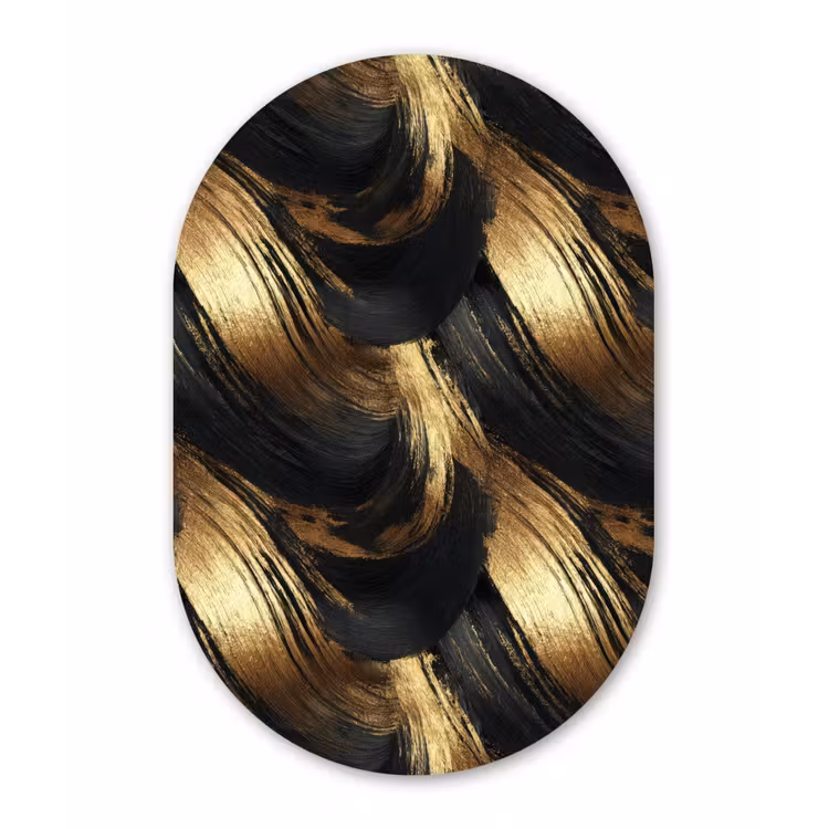 Verfstreken - Abstract - Goud - Zwart Wandcirkel Ovaal Forex klein 630 -3d