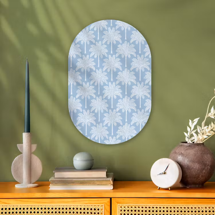 Palmboom - Modern - Blauw Wandcirkel Ovaal Forex klein 630 -sfeer2