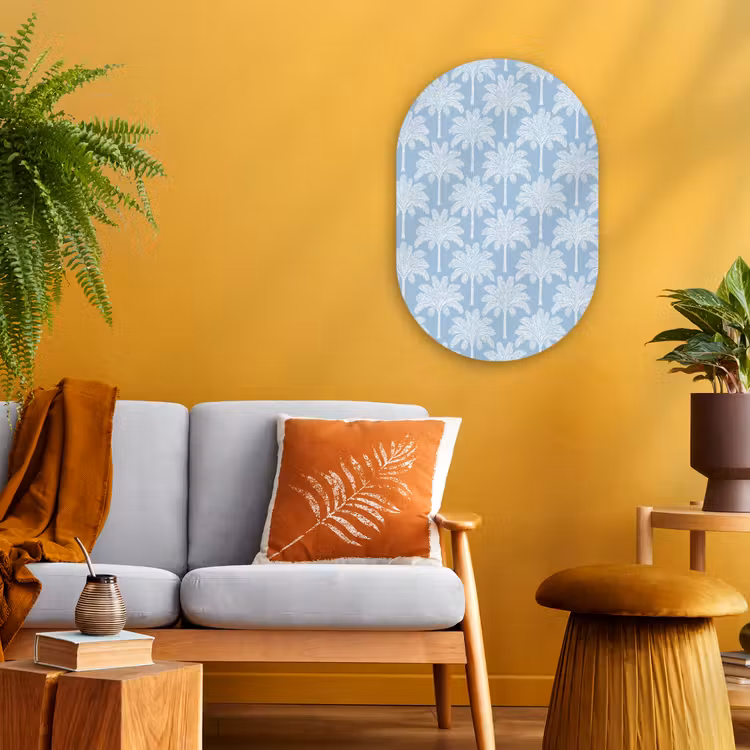 Palmboom - Modern - Blauw Wandcirkel Ovaal Forex klein 630 -sfeer4
