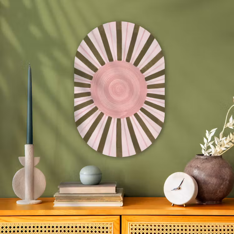 Patroon - Cirkel - Stralen - Abstract - Roze Wandcirkel Ovaal Forex klein -sfeer2