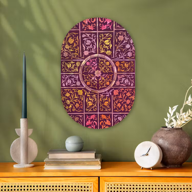 Patroon - Floraal - Oosters - Paars - Goud Wandcirkel Ovaal Forex klein -sfeer2