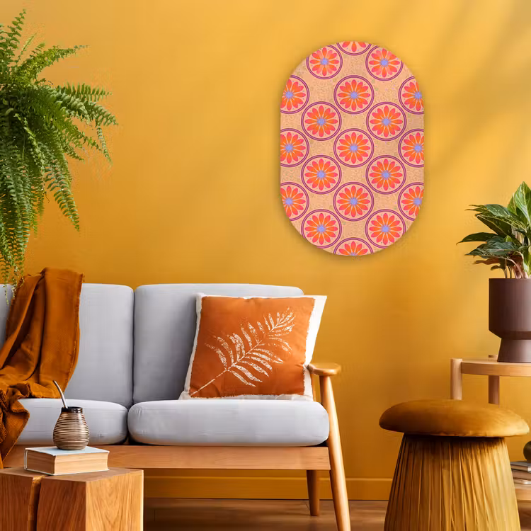 Patroon - Bloemen - Decoratief - Kleurrijk - Modern Wandcirkel Ovaal Forex klein -sfeer4