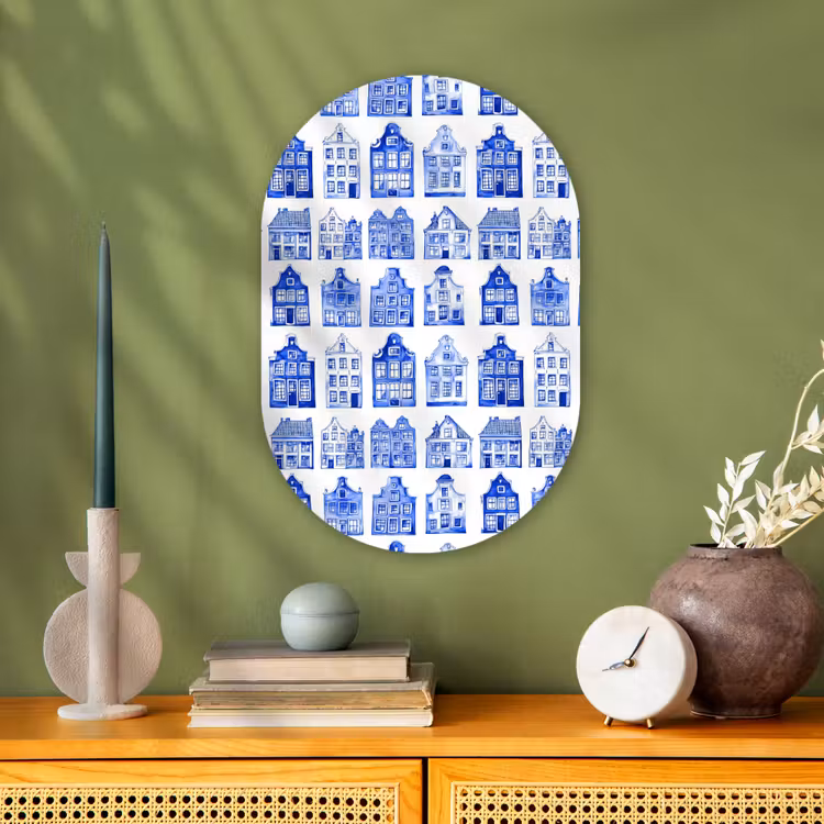 Patroon - Huizen - Blauw Wandcirkel Ovaal Forex klein 630 -sfeer2