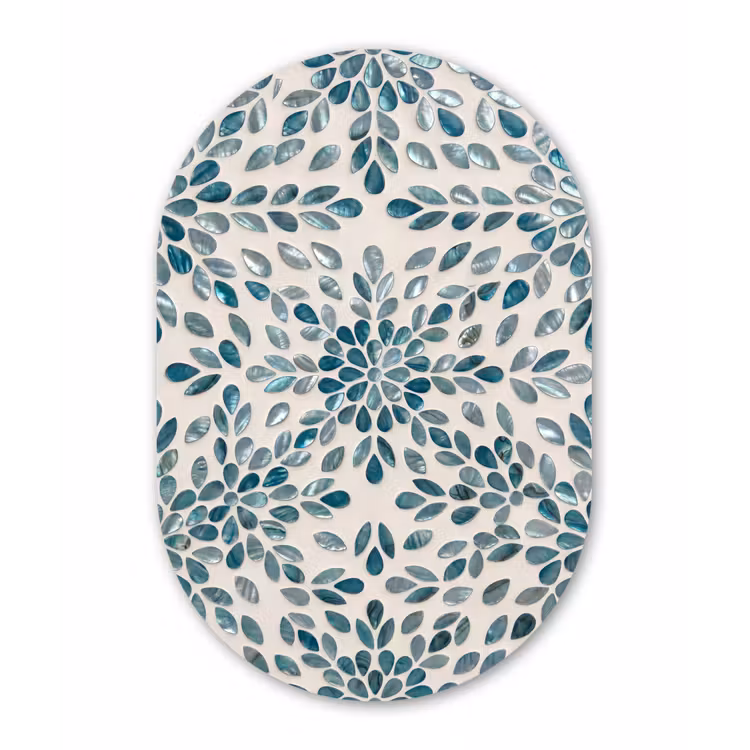 Patroon - Bladeren - Abstract - Modern - Turquoise Wandcirkel Ovaal Forex klein -3d