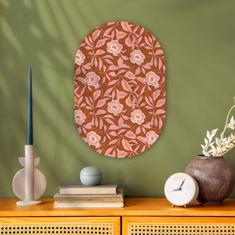 Patroon - Bladeren - Terracotta Wandcirkel Ovaal Forex klein 630 -sfeer2