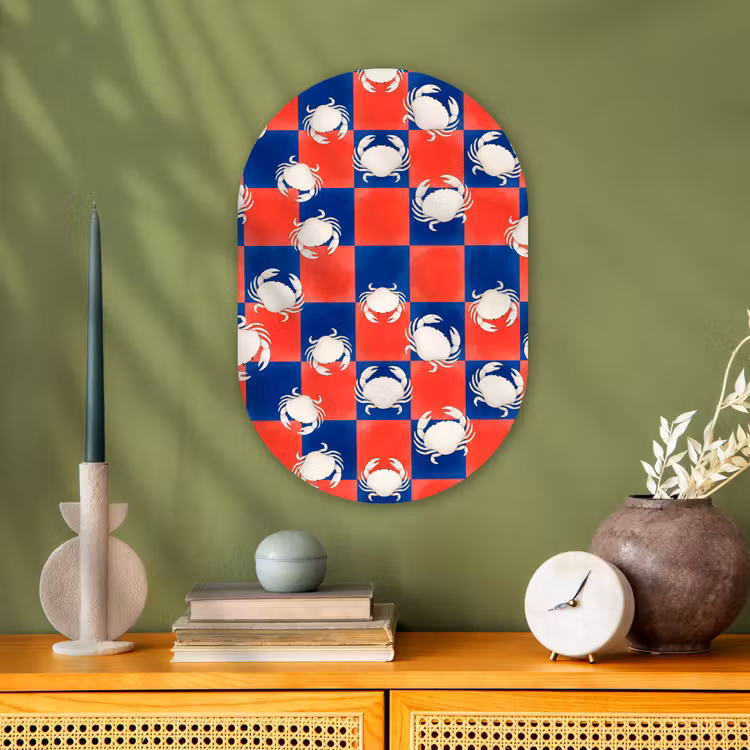Patroon - Zeeleven - Rood - Blauw - Abstract Wandcirkel Ovaal Forex klein -sfeer2