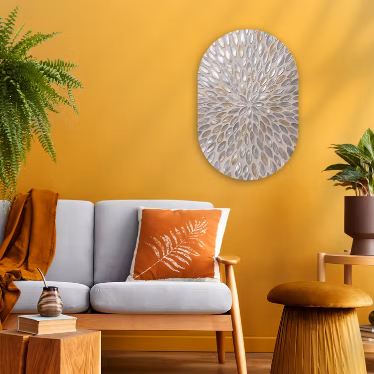 Patroon - Ovaal - Glanzend - Abstract - Beige Wandcirkel Ovaal Forex klein -sfeer4