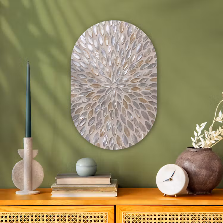 Patroon - Ovaal - Glanzend - Abstract - Beige Wandcirkel Ovaal Forex klein -sfeer2