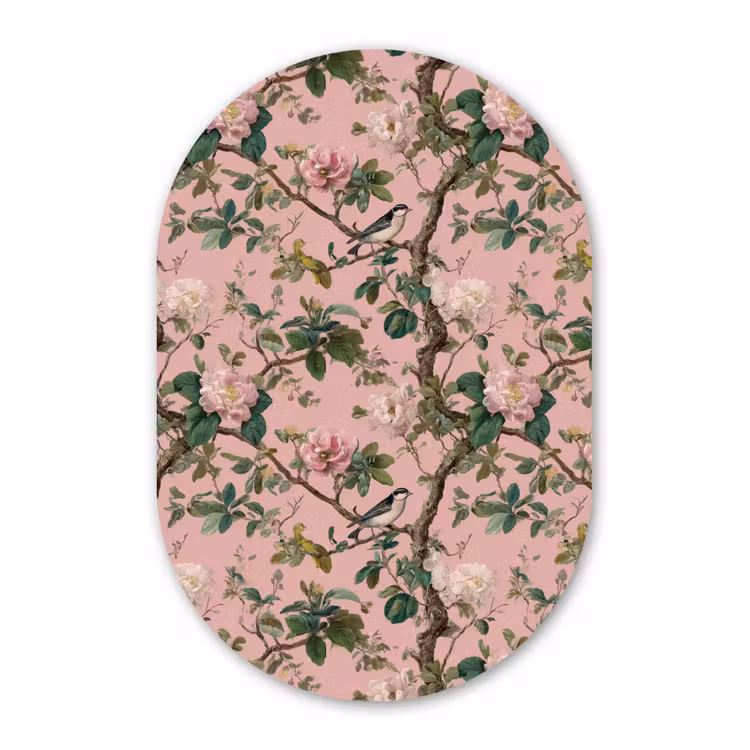 Pioenrozen - Botanisch - Vogel Wandcirkel Ovaal Forex klein 630 -3d