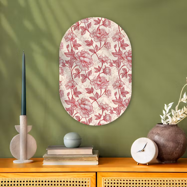 Pioenrozen - Modern - Rood Wandcirkel Ovaal Forex klein 630 -sfeer2