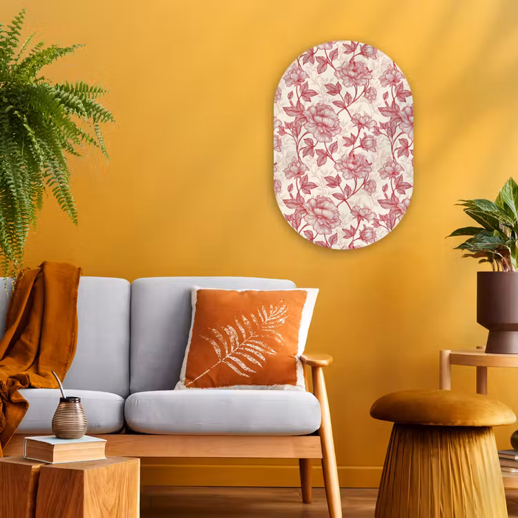 Pioenrozen - Modern - Rood Wandcirkel Ovaal Forex klein 630 -sfeer4